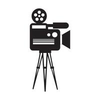 Kamera Stativ Symbol steht auf ein Besondere Vorderseite Sicht, alt und Neu schwarz Weiß. Film Video Vektor Illustration, Kino Kamera Symbol.