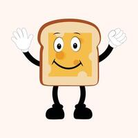 glücklich Brot Scheibe Karikatur Maskottchen Charakter, komisch Sandwich Karikatur Jahrgang Brot Charakter retro Stil Brot Logo Vektor Illustration 60er Jahre 70er Jahre Brot retro Stil