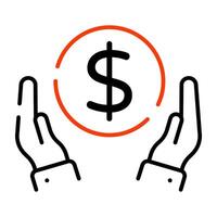 dollar inuti händer, ikon av mobil vård vektor