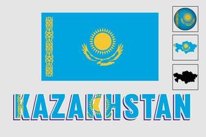 kazakhstan Karta och flagga i vektor illustration