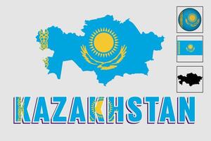 kazakhstan Karta och flagga i vektor illustration