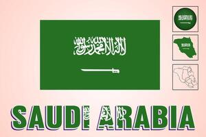 Saudi Arabien Karte und Saudi Arabien Flagge Vektor Zeichnung