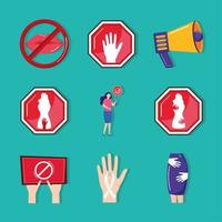 nio ikoner för sexuella trakasserier vektor
