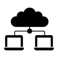 moln ansluten med bärbara datorer visa upp moln värd ikon vektor