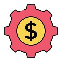 ikon av pengar förvaltning, dollar inuti redskap hjul vektor