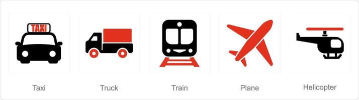 en uppsättning av 5 blanda ikoner som taxi, lastbil, tåg vektor