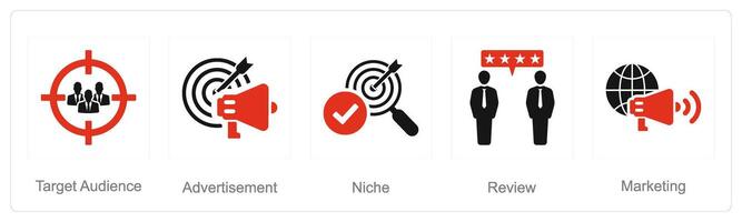 en uppsättning av 5 influencer ikoner som mål publik, annons, nisch vektor