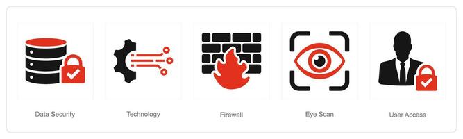 en uppsättning av 5 cyber säkerhet ikoner som data säkerhet, teknologi, brandvägg vektor