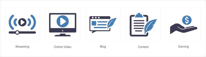 ein einstellen von 5 Digital Marketing Symbole wie streamen, online Video, Blog vektor