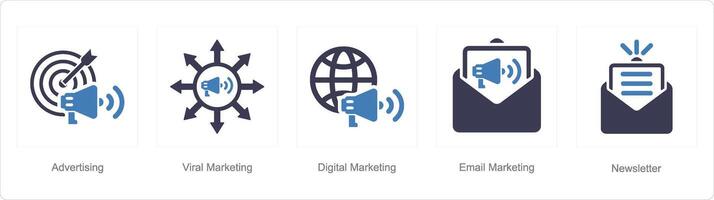 en uppsättning av 5 digital marknadsföring ikoner som reklam, viral marknadsföring, digital marknadsföring vektor