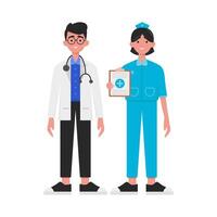 illustration av läkare och sjuksköterska vektor