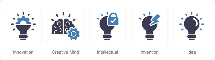 ein einstellen von 5 intellektuell Eigentum Symbole wie Innovation, kreativ Geist, intellektuell vektor