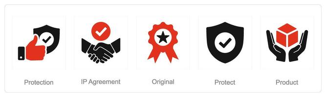 en uppsättning av 5 intellektuell fast egendom ikoner som skydd, ip avtal, original- vektor