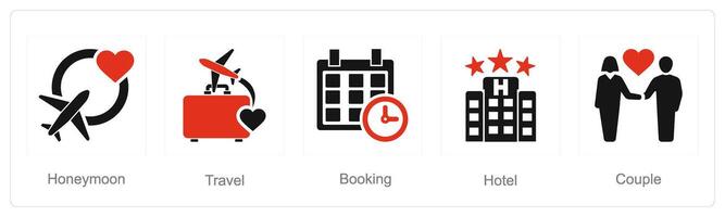 en uppsättning av 5 smekmånad ikoner som smekmånad, resa, bokning vektor