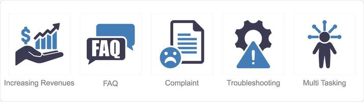 en uppsättning av 5 kund service ikoner som ökande inkomst, faq, klagomål vektor