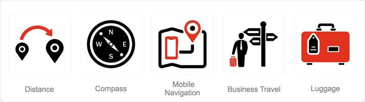 en uppsättning av 5 blanda ikoner som distans, kompass, mobil navigering vektor