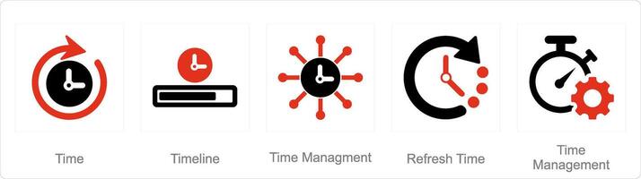 en uppsättning av 5 blanda ikoner som tid, tidslinje, tid förvaltning vektor