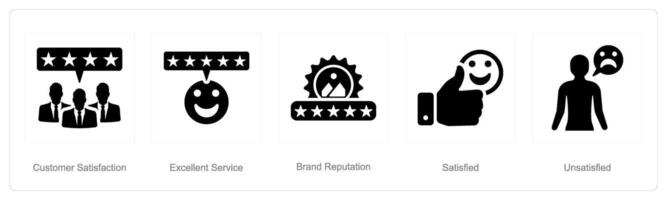 en uppsättning av 5 kund service ikoner som kund tillfredsställelse, excellent service, varumärke rykte vektor