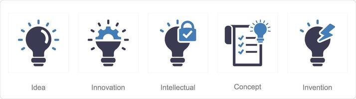 ein einstellen von 5 intellektuell Eigentum Symbole wie Idee, Innovation, intellektuell vektor