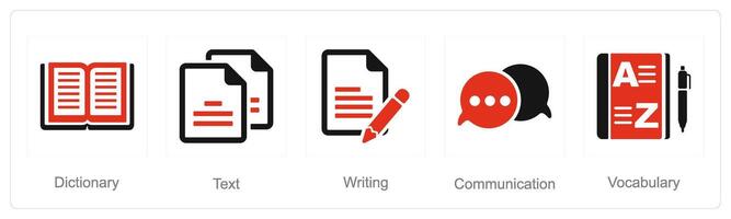 en uppsättning av 5 språk ikoner som lexikon, text, skrivning vektor
