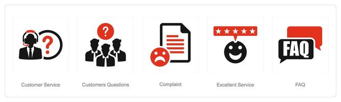 ein einstellen von 5 Kunde Bedienung Symbole wie Kunde Service, Kunde Fragen, Beschwerde vektor