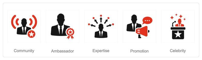 en uppsättning av 5 influencer ikoner som influencer, ambassadör, expertis vektor