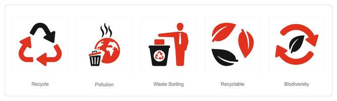 en uppsättning av 5 ekologi ikoner som återvinna, förorening, avfall sortering vektor