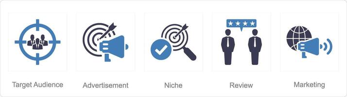 en uppsättning av 5 influencer ikoner som mål publik, annons, nisch vektor
