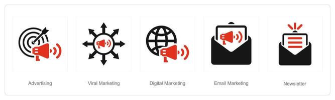 en uppsättning av 5 digital marknadsföring ikoner som reklam, viral marknadsföring, digital marknadsföring vektor