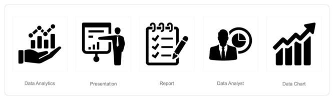 ein einstellen von 5 Daten Analyse Symbole wie Daten Analytik, Präsentation, Bericht vektor