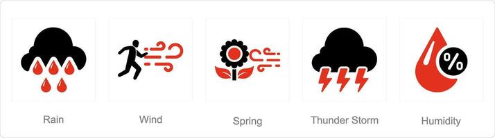 en uppsättning av 5 blanda ikoner som regn, vind, vår vektor