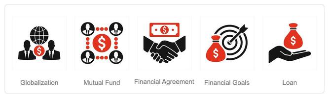 en uppsättning av 5 finansiera ikoner som globalisering, ömsesidig fond, finansiell avtal vektor