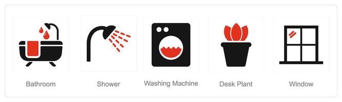 en uppsättning av 5 Hem interiör ikoner som badrum, dusch, tvättning maskin vektor