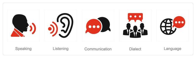 en uppsättning av 5 språk ikoner som tala, lyssnande, kommunikation vektor