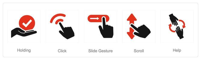 ein einstellen von 5 Hände Symbole wie halten, klicken, rutschen Geste vektor
