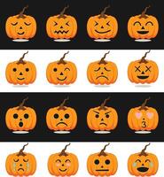 einstellen von Emoji Halloween Kürbis Emoticon Charakter Gesichter. einstellen von Halloween Kürbisse vektor