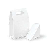 Weiß leer Karton Rechteck Dreieck nehmen Weg Griff Mittagessen Kisten Verpackung zum Sandwich Essen vektor