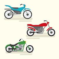 tre motorcyklar fordon vektor