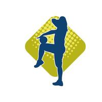 silhuett av en smal sportig kvinna håller på med pilates övning använder sig av Gym boll. silhuett av en sportig kvinna håller på med fysisk övning använder sig av kondition boll. vektor