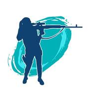 silhuett av en kvinna skytten bränning med prickskytt lång tunna gevär pistol vapen vektor