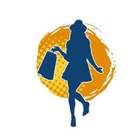 Silhouette von ein schlank jung Frau Tragen Einkaufen Taschen. vektor