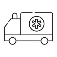 medicinsk transport ikon, linjär design av ambulans vektor