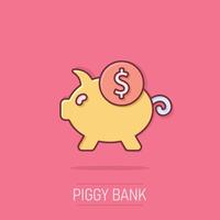 pengar låda ikon i komisk stil. gris behållare tecknad serie vektor illustration på isolerat bakgrund. nasse Bank stänk effekt företag begrepp.