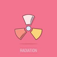 nuklear Strahlung Symbol im Comic Stil. Radioaktivität Karikatur Vektor Illustration auf isoliert Hintergrund. giftig Spritzen bewirken Zeichen Geschäft Konzept.