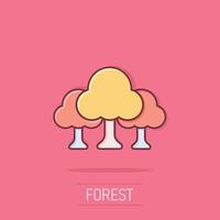 träd ikon i komisk stil. skog tecknad serie vektor illustration på isolerat bakgrund. växt stänk effekt tecken företag begrepp.