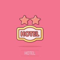 Hotel 2 Sterne Zeichen Symbol im Comic Stil. Gasthaus Karikatur Vektor Illustration auf isoliert Hintergrund. Herberge Zimmer Information Spritzen bewirken Geschäft Konzept.