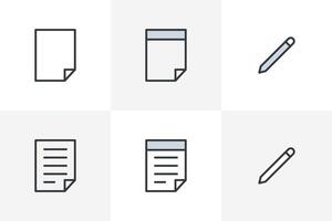 Papier, Notizblock und dokumentieren Symbol einstellen mit Stift. dokumentieren Symbol eben Stil Linie Symbol Pack vektor