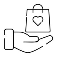 handla väska på hand, ikon av produkt erbjudande vektor