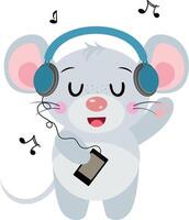 rolig mus lyssnande musik med hörlurar vektor