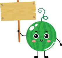 komisch Wassermelone Maskottchen halten ein hölzern Zeichen vektor